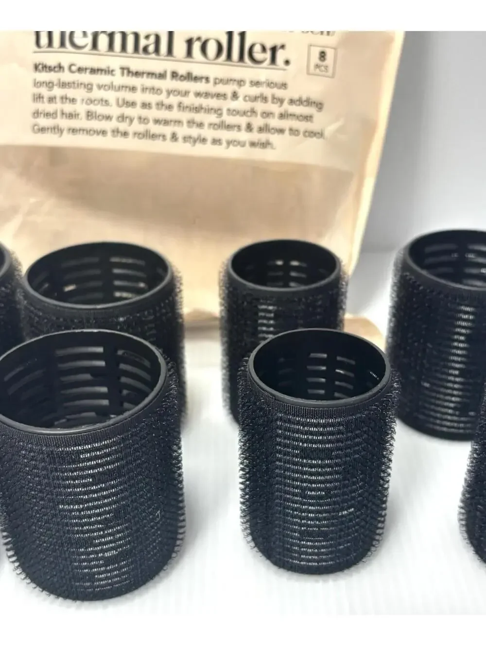 Kitsch Ceramic Thermal Rollers - Black - Set of 8 - New (*Open Bag)